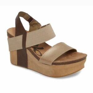 OTP Bushnell Women's Wedge Sandals‎ Size 10 Metallic Gold Tan Brown
